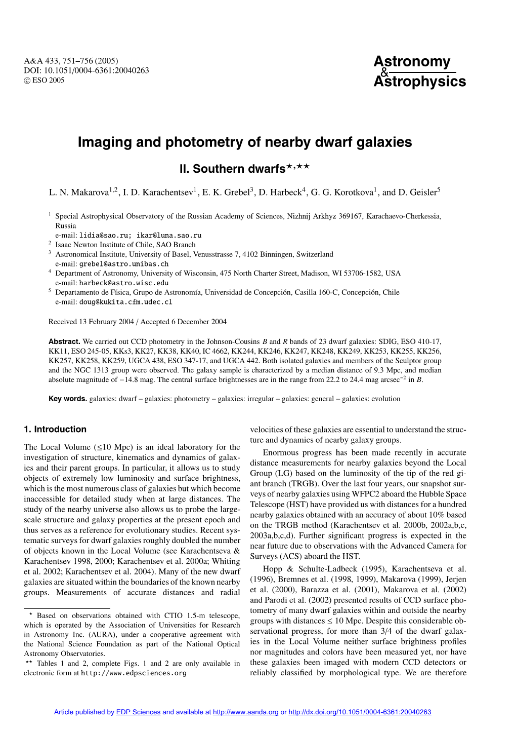 Imaging and Photometry of Nearby Dwarf Galaxies