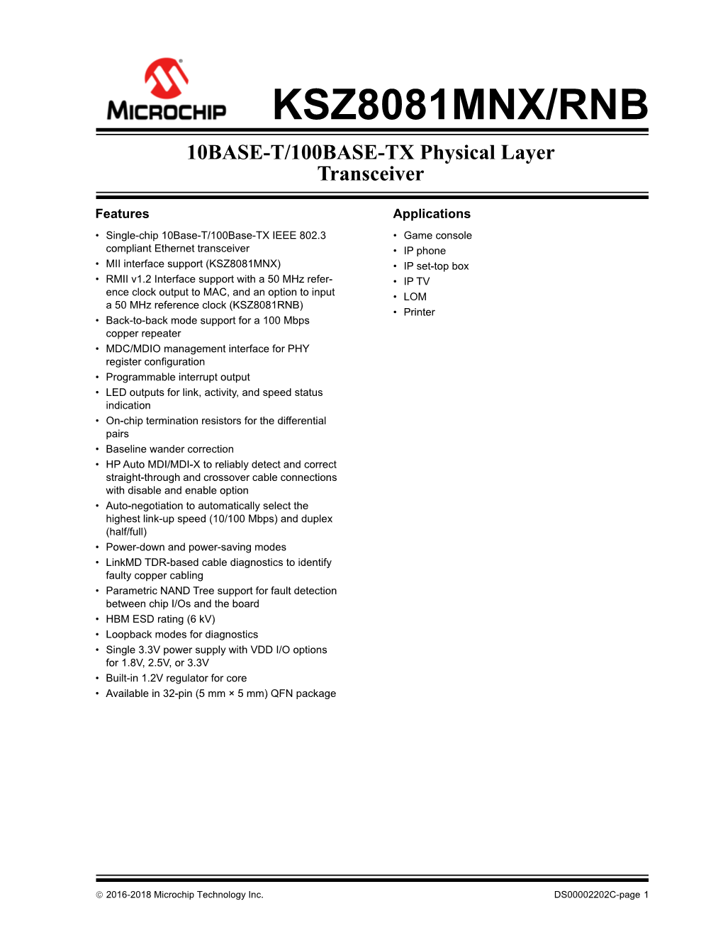 KSZ8081MNX/RNB Data Sheet