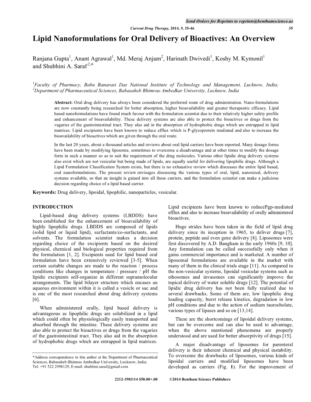 Lipid Nanoformulations for Oral Delivery of Bioactives: an Overview