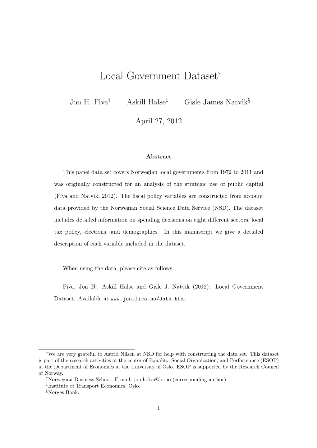 Local Government Dataset∗
