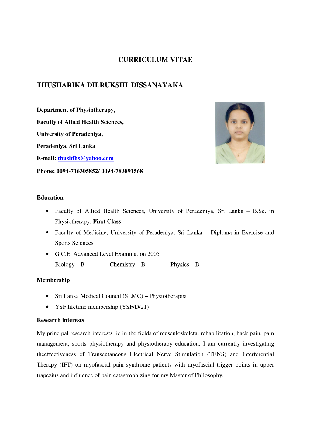 Curriculum Vitae Ka Dilrukshi Dissanayaka