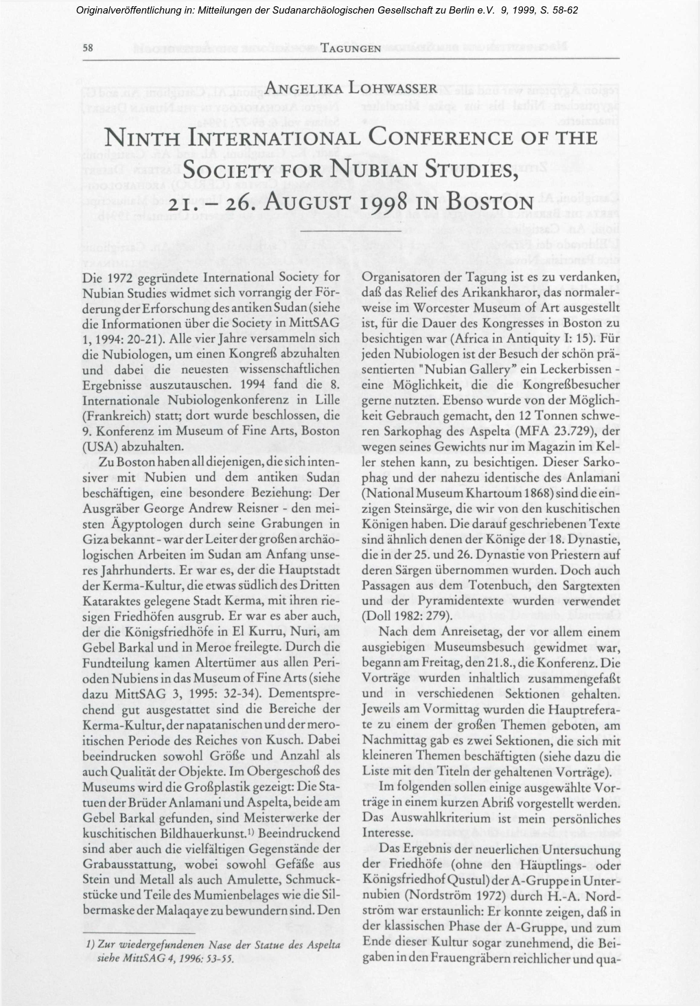 Ninth International Conference of the Society for Nubian Studies, 21