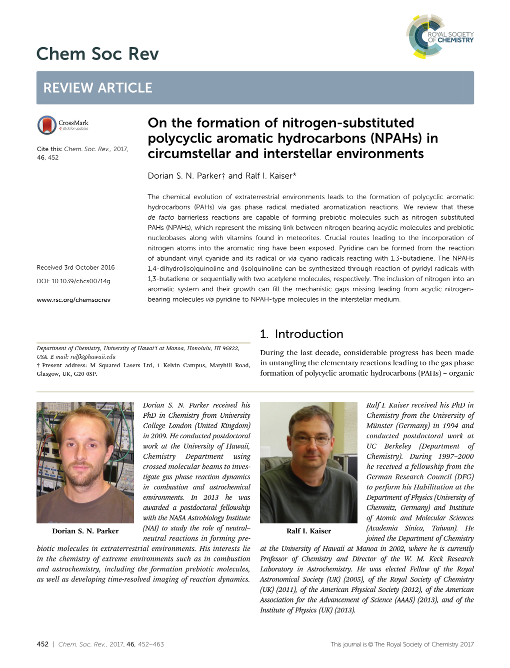 On the Formation of Nitrogen-Substituted Polycyclic Aromatic Hydrocarbons (Npahs) in Cite This: Chem