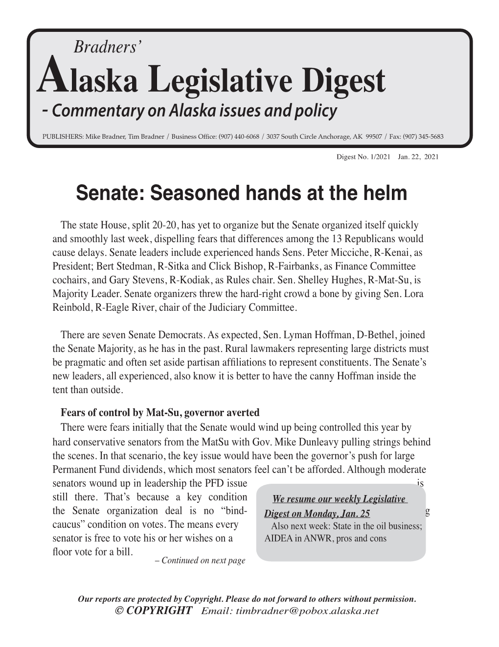 Alaska Legislative Digest No