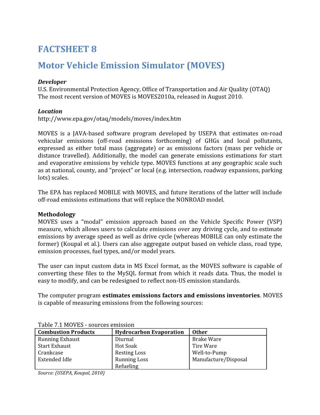 Motor Vehicle Emission Simulator (MOVES)