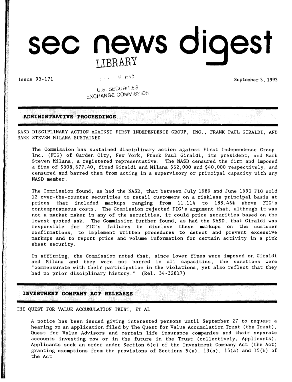 SEC News Digest, 09-03-1993