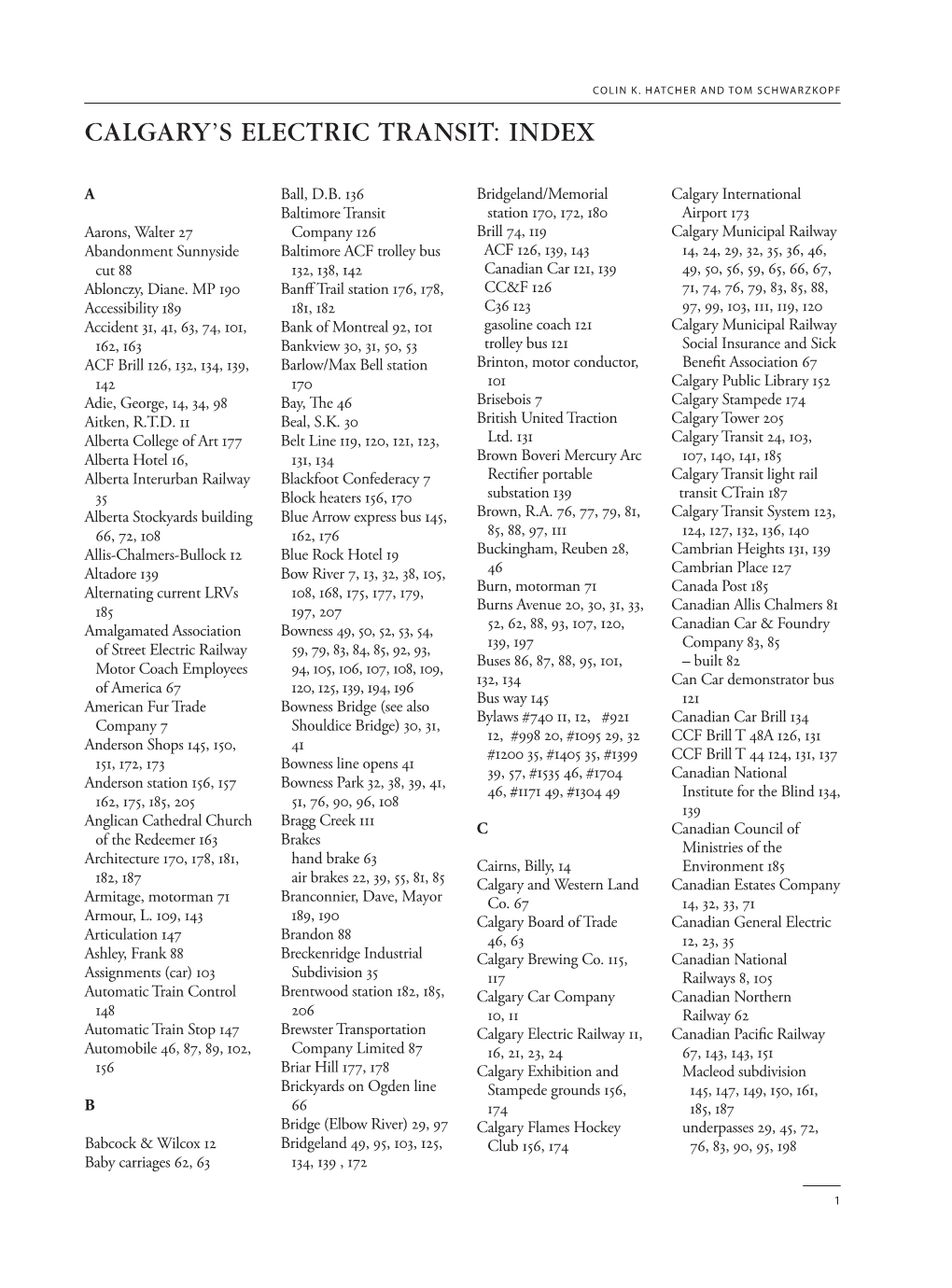 Calgary's Electric Transit: Index