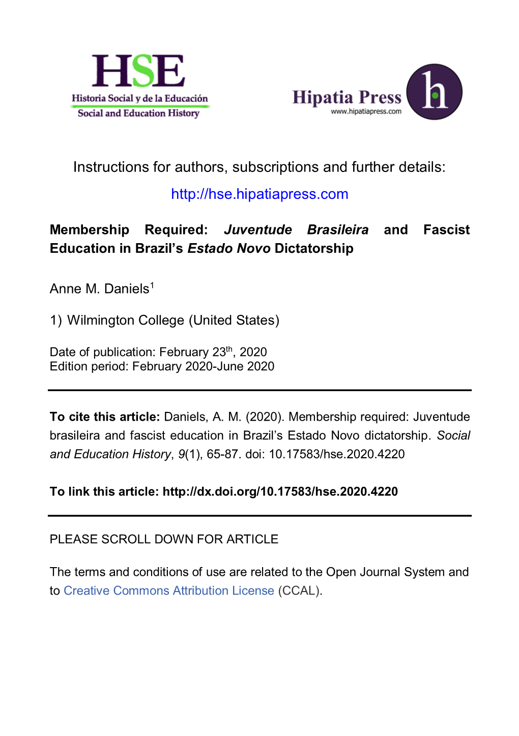 Membership Required: Juventude Brasileira and Fascist Education in Brazil's Estado Novo Dictatorship