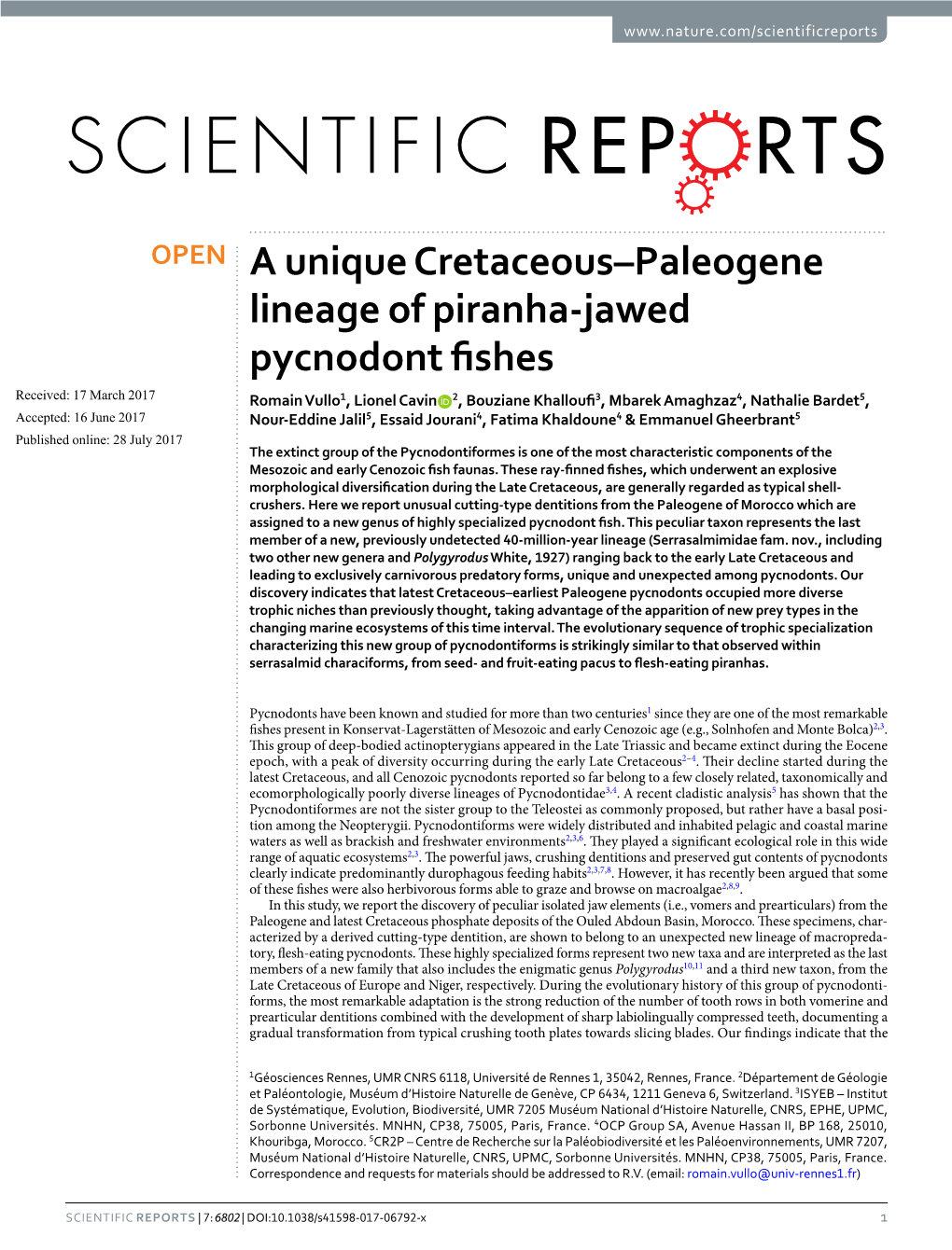 A Unique Cretaceous–Paleogene Lineage of Piranha-Jawed