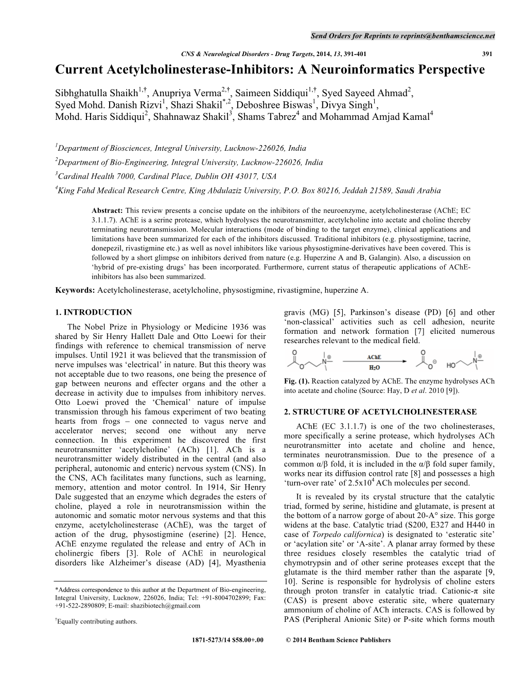 Current Acetylcholinesterase-Inhibitors: a Neuroinformatics Perspective