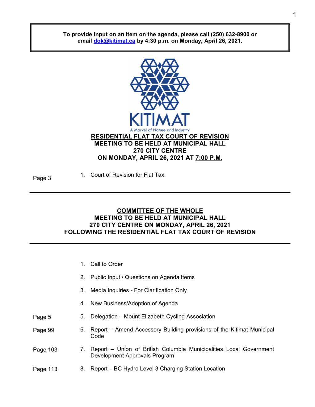 Residential Flat Tax Court of Revision Meeting to Be Held at Municipal Hall 270 City Centre on Monday, April 26, 2021 at 7:00 P.M