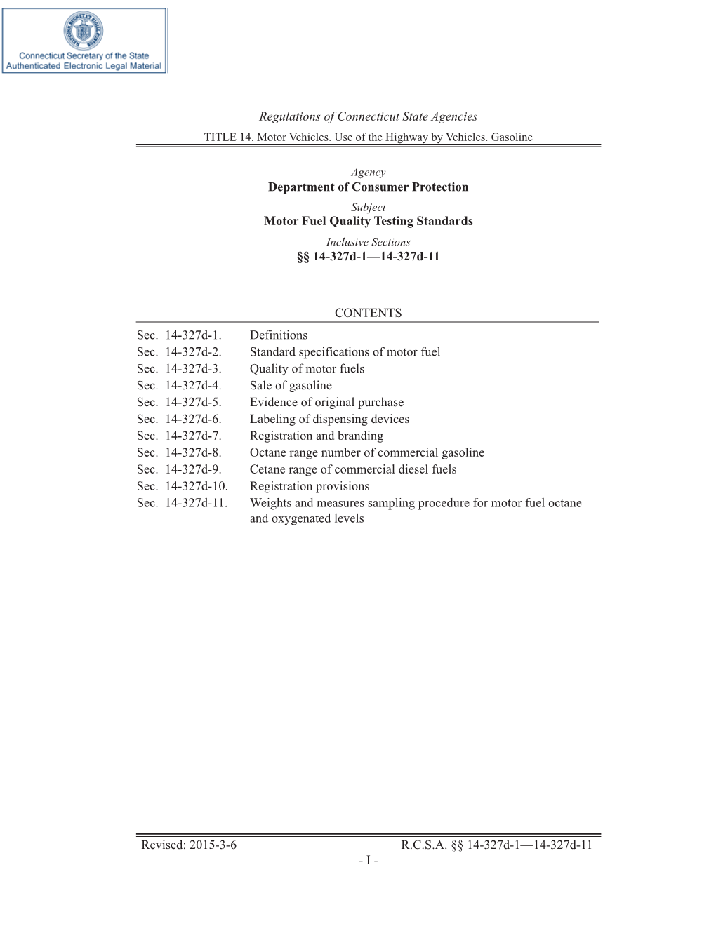 Department of Consumer Protection Motor Fuel Quality Testing