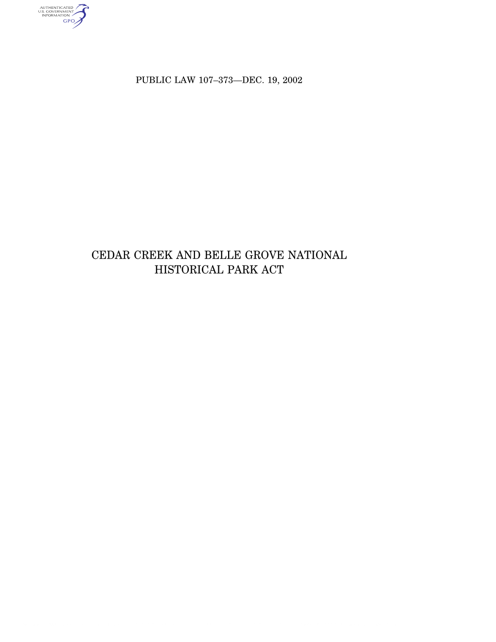 Cedar Creek and Belle Grove National Historical Park Act