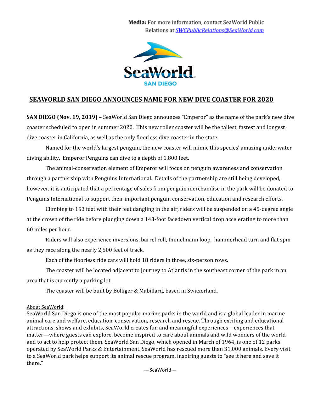 ​Seaworld San Diego Announces Name for New