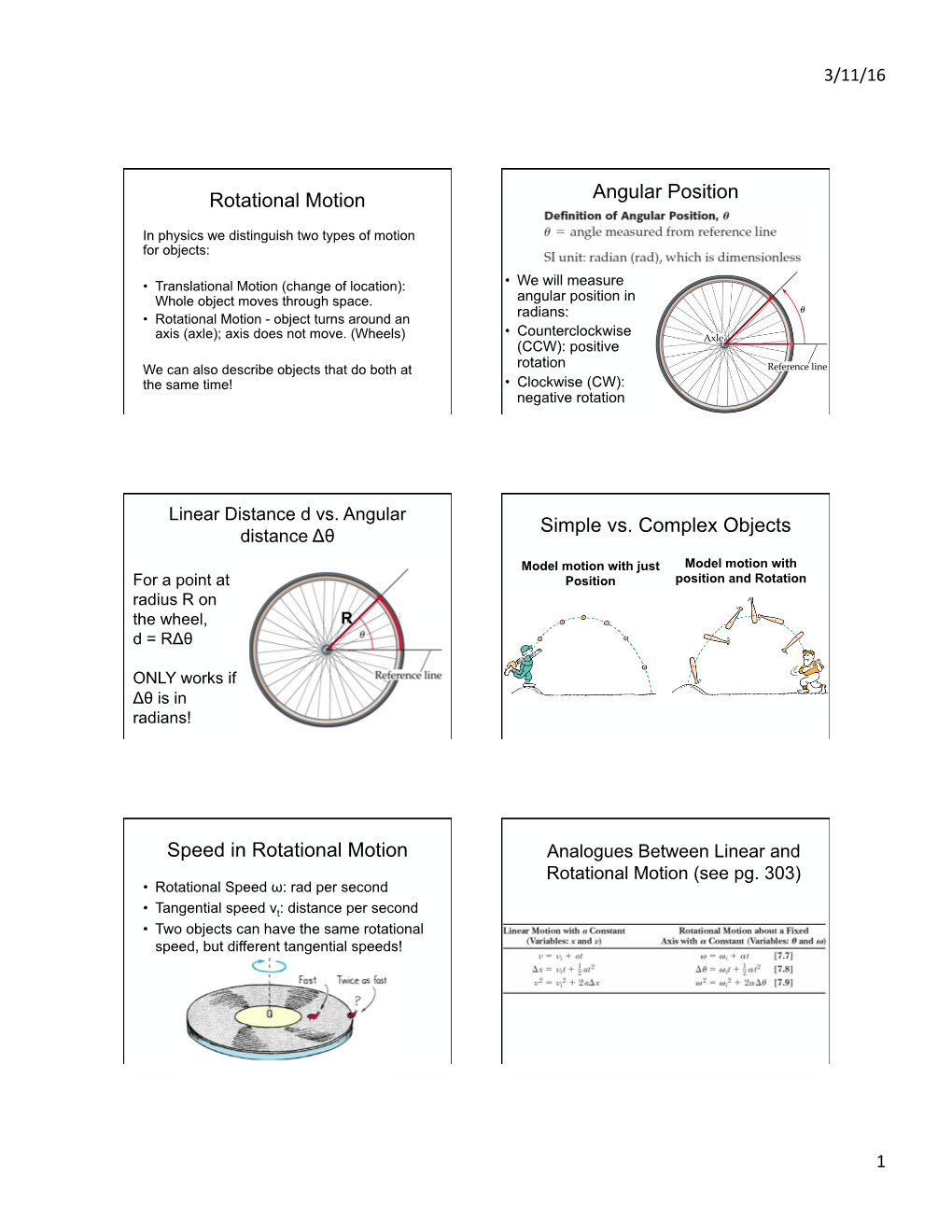 Rotational Motion Angular Position Simple Vs. Complex Objects Speed