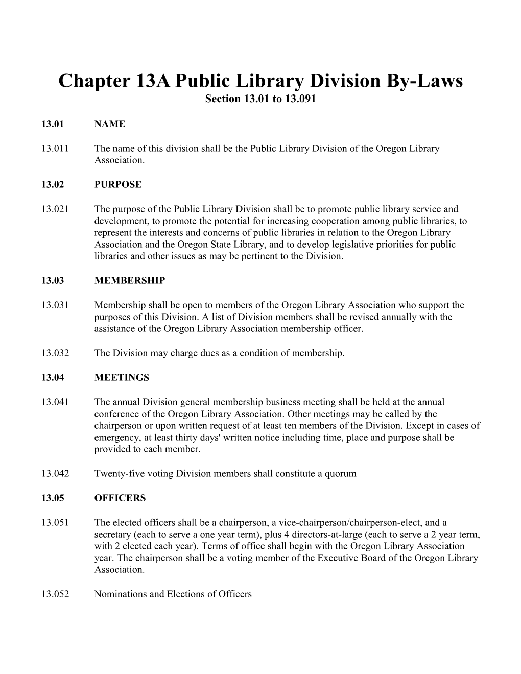 Chapter 13A Public Library Division By-Laws