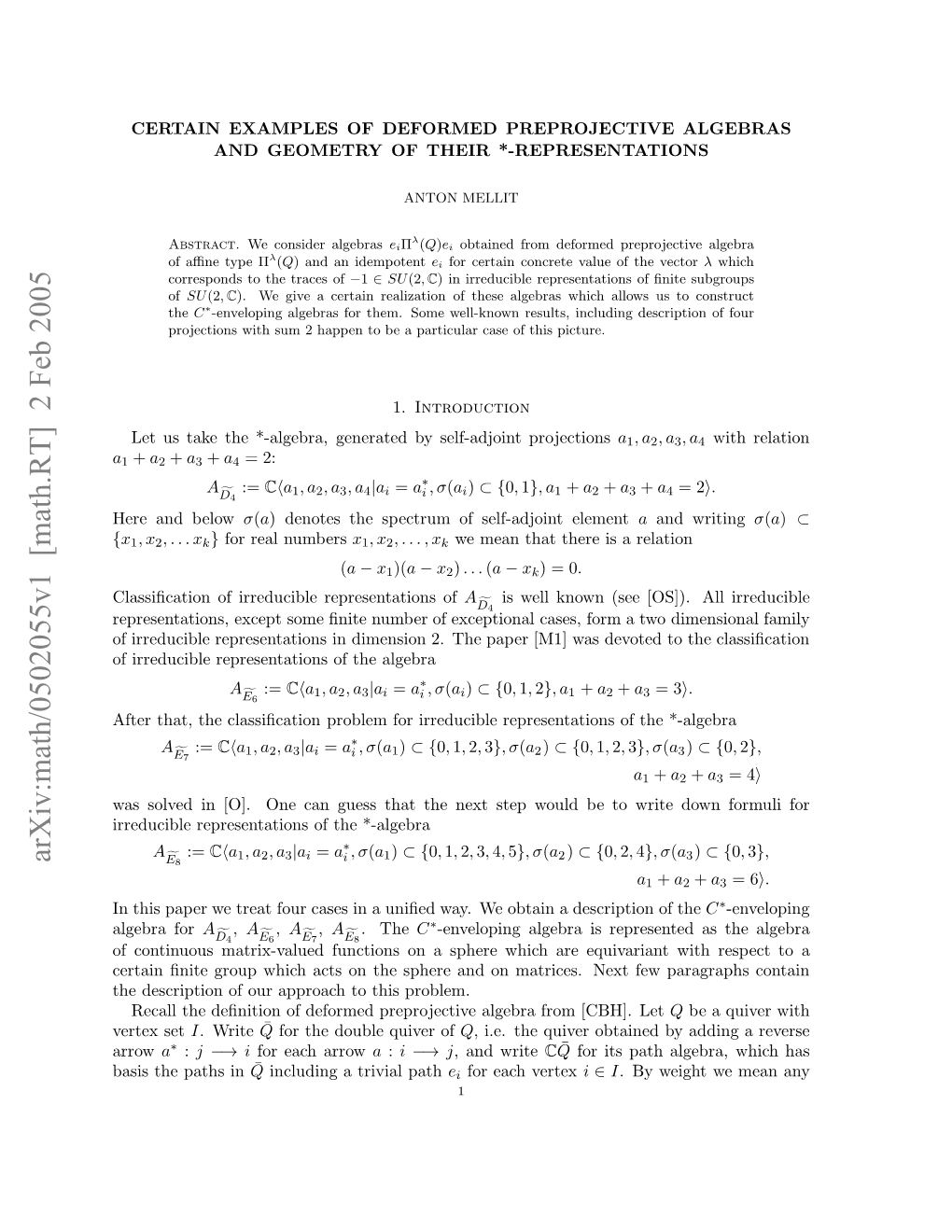 [Math.RT] 2 Feb 2005 Ler for Algebra Eti Nt Ru Hc Cso H Peeado Matrices