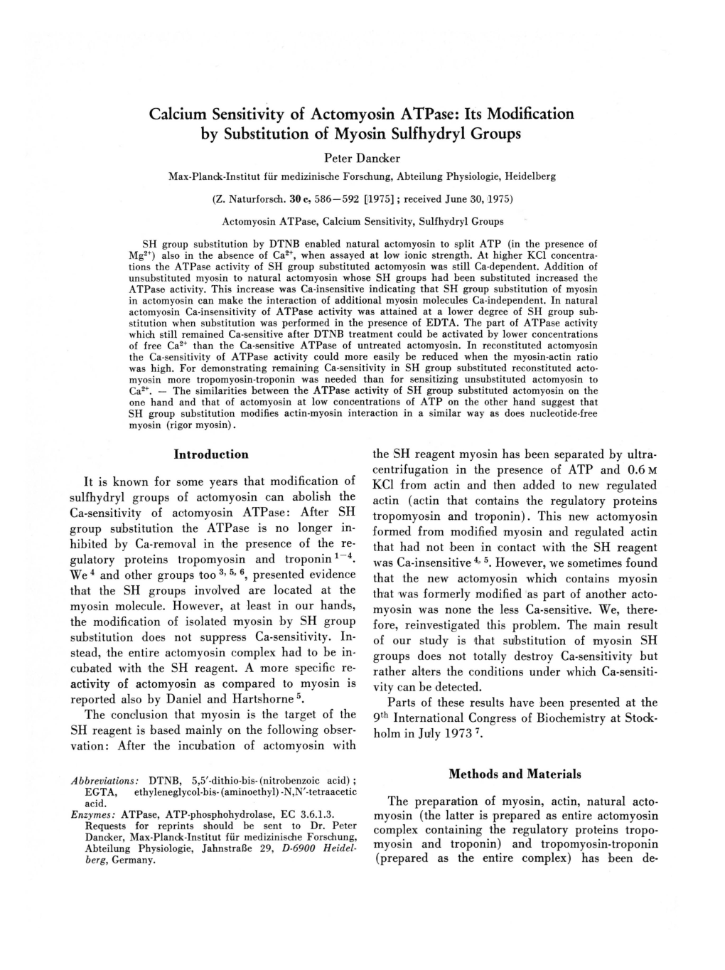 Calcium Sensitivity of Actomyosin Atpase