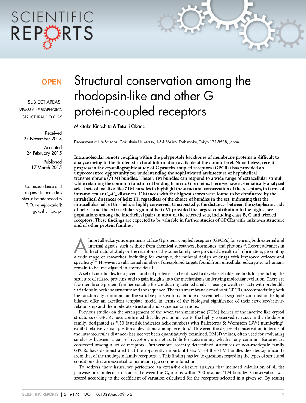 Structural Conservation Among the Rhodopsin-Like and Other G Protein-Coupled Receptors
