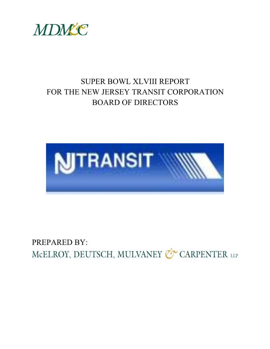 Super Bowl Xlviii Report for the New Jersey Transit Corporation Board of Directors