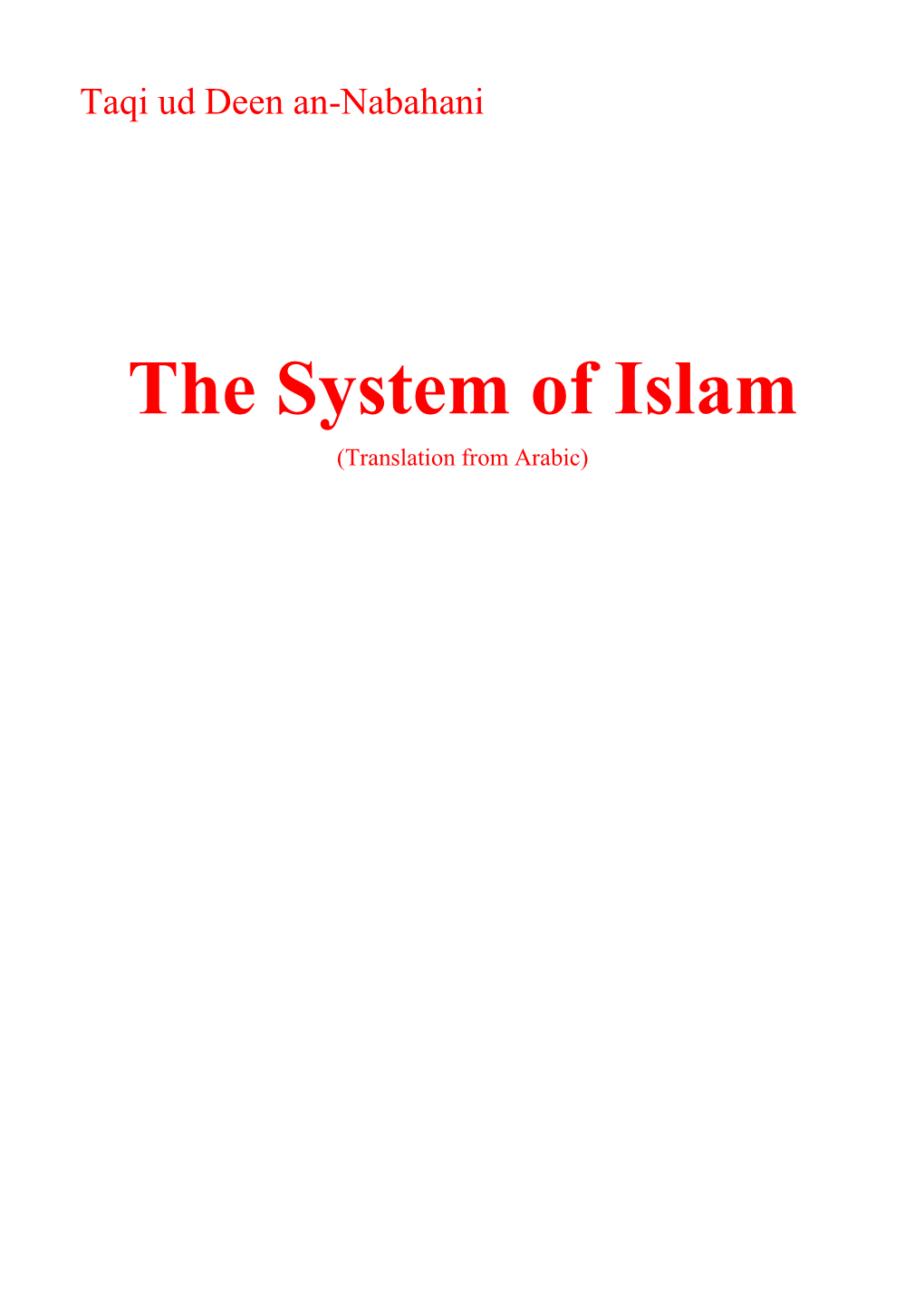 The System of Islam (Translation from Arabic)