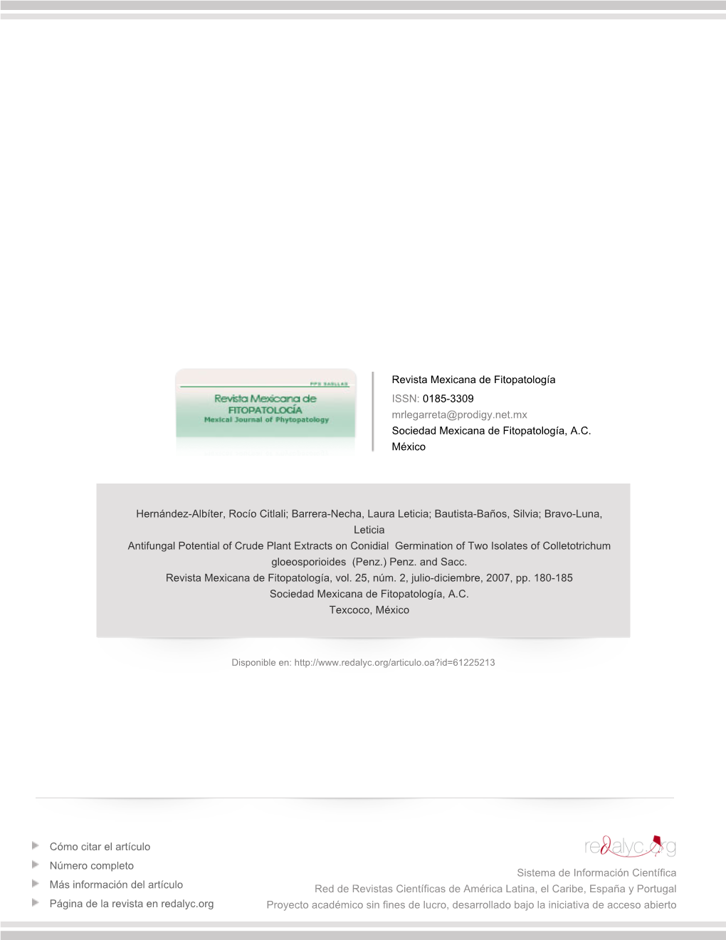 Redalyc.Antifungal Potential of Crude Plant Extracts on Conidial