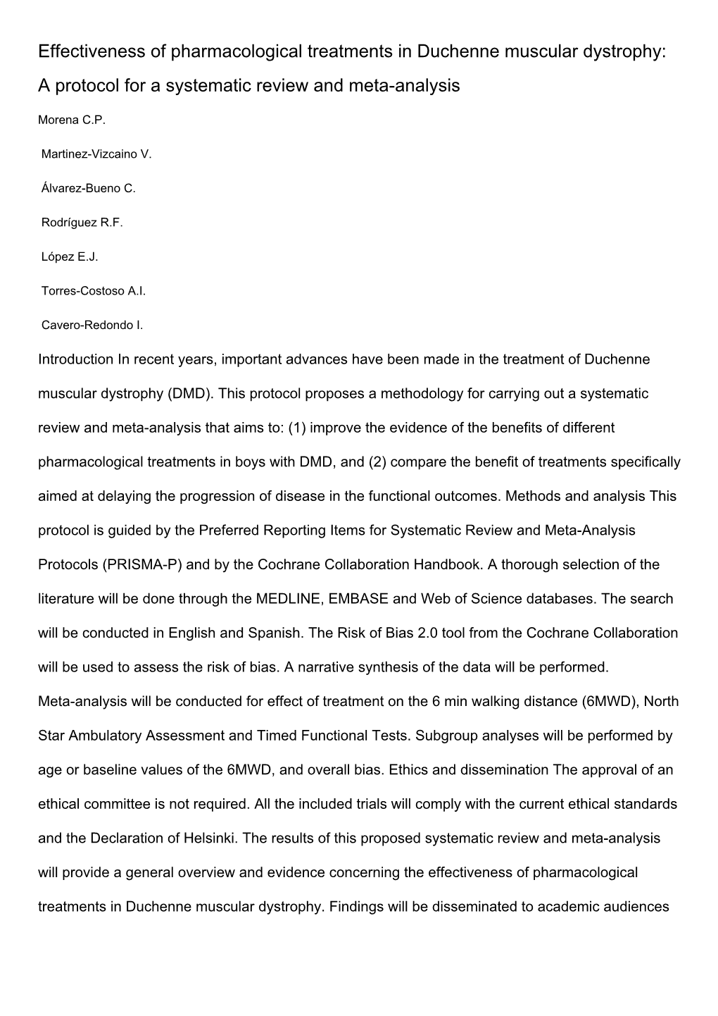 Effectiveness of Pharmacological Treatments in Duchenne Muscular Dystrophy: a Protocol for a Systematic Review and Meta-Analysis