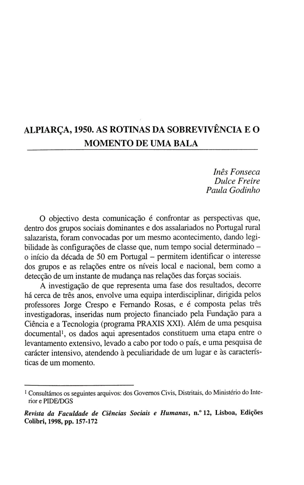 Alpiarça, 1950. As Rotinas Da Sobrevivência E O Momento De Uma Bala