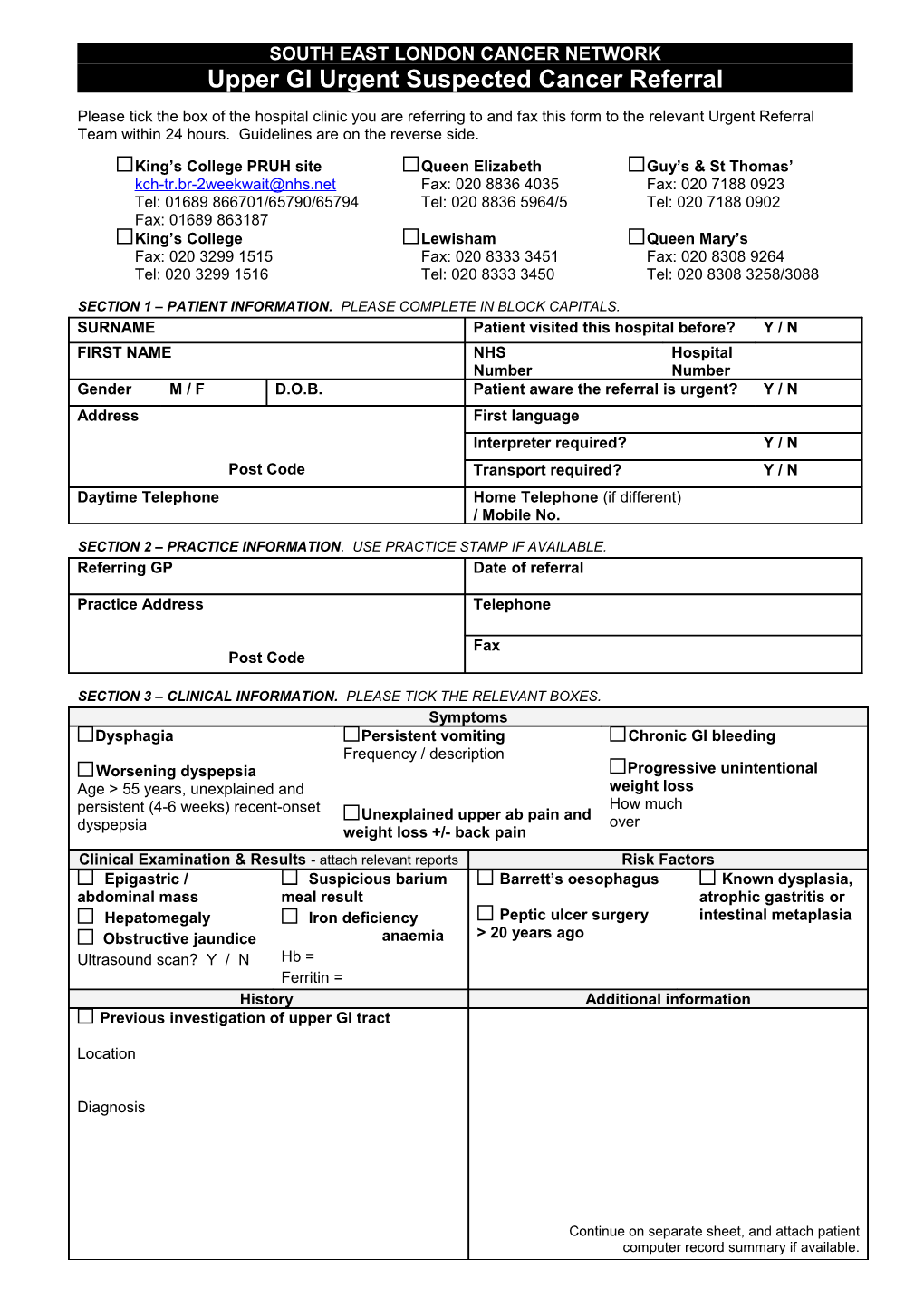 Upper GI Suspected Cancer Referral