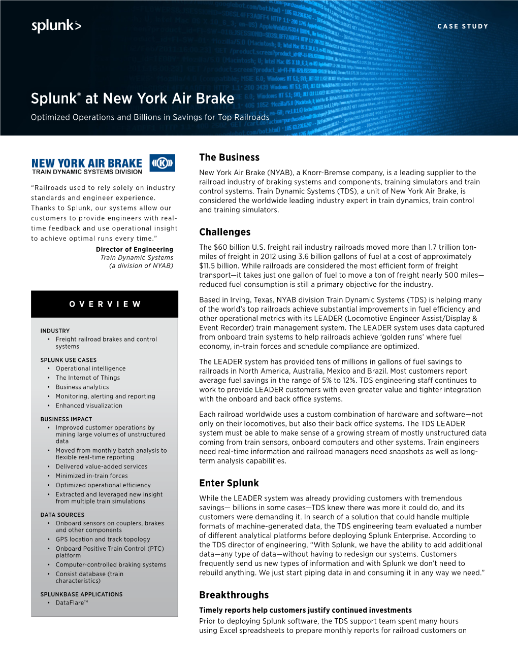 Splunk® at New York Air Brake Optimized Operations and Billions in Savings for Top Railroads