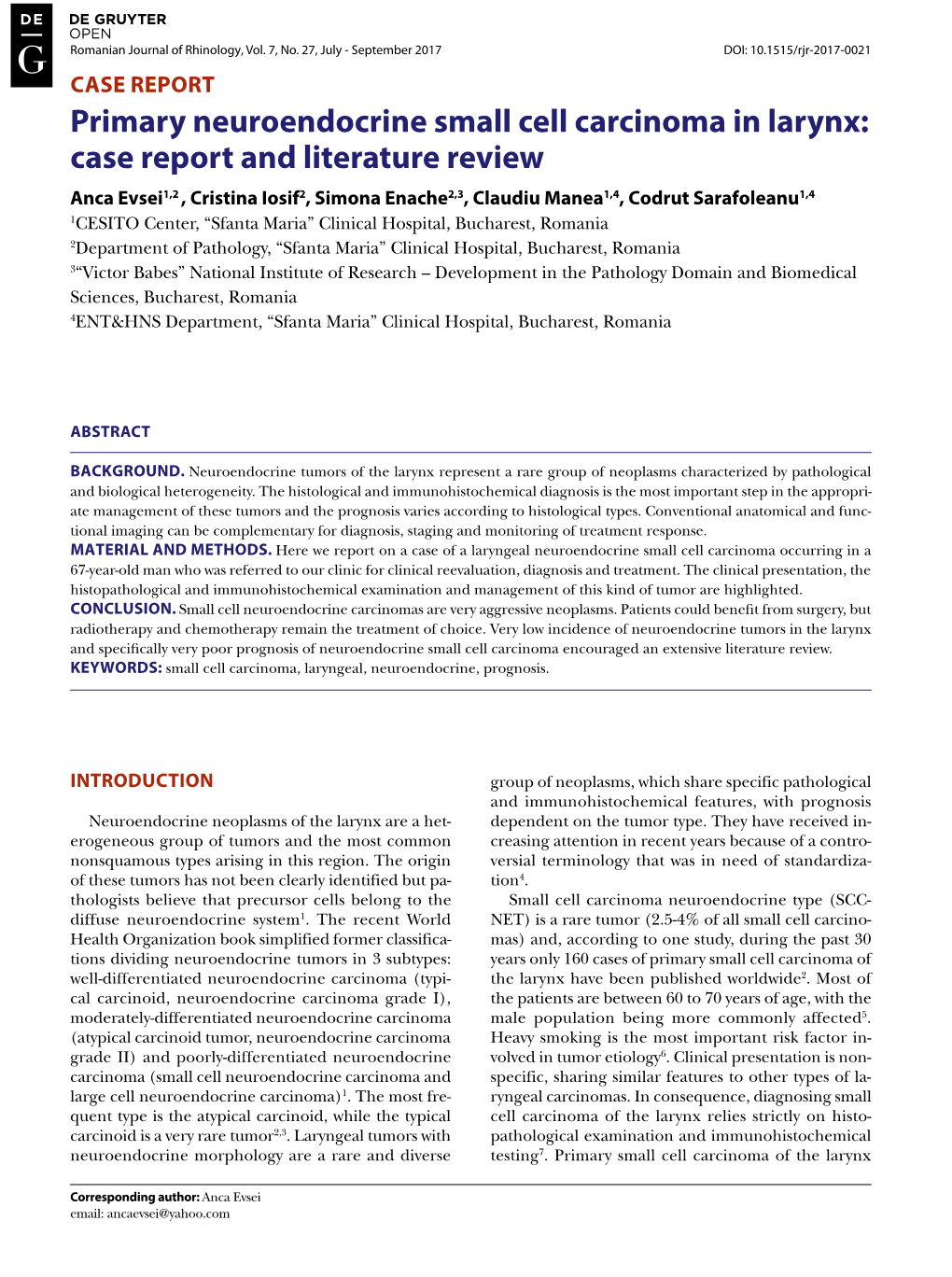 Primary Neuroendocrine Small Cell Carcinoma in Larynx