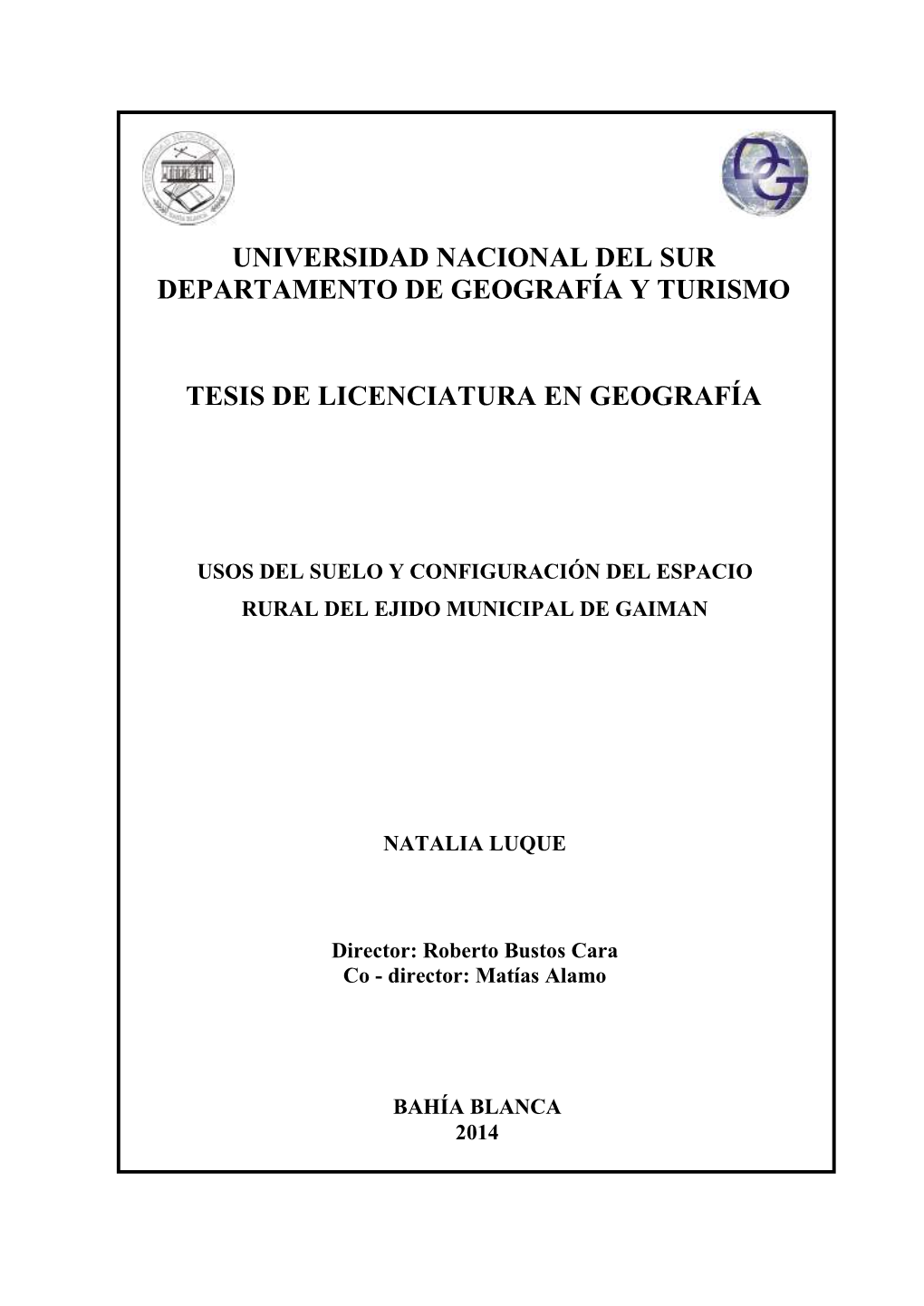 Universidad Nacional Del Sur Departamento De Geografía Y Turismo