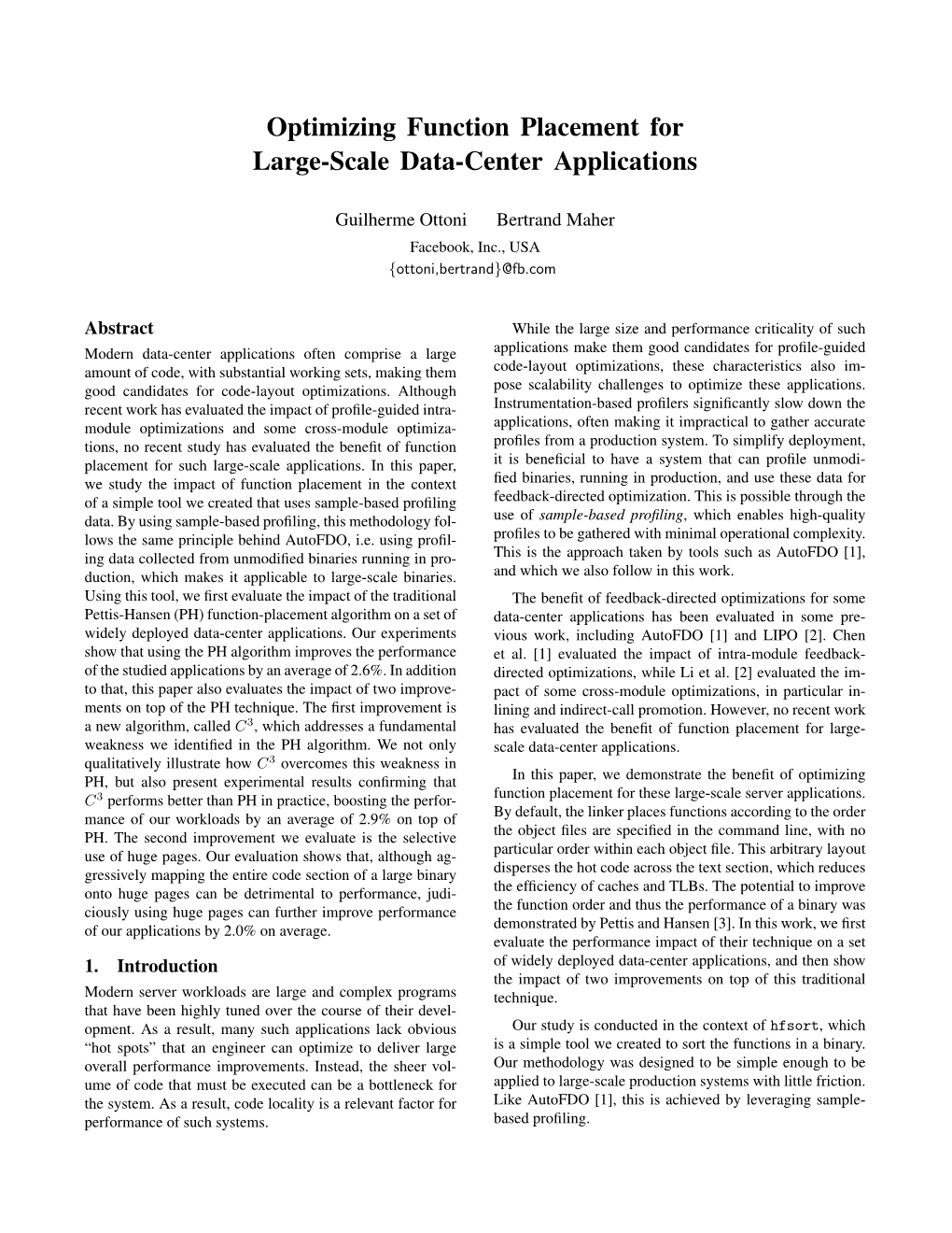 Optimizing Function Placement for Large-Scale Data-Center Applications