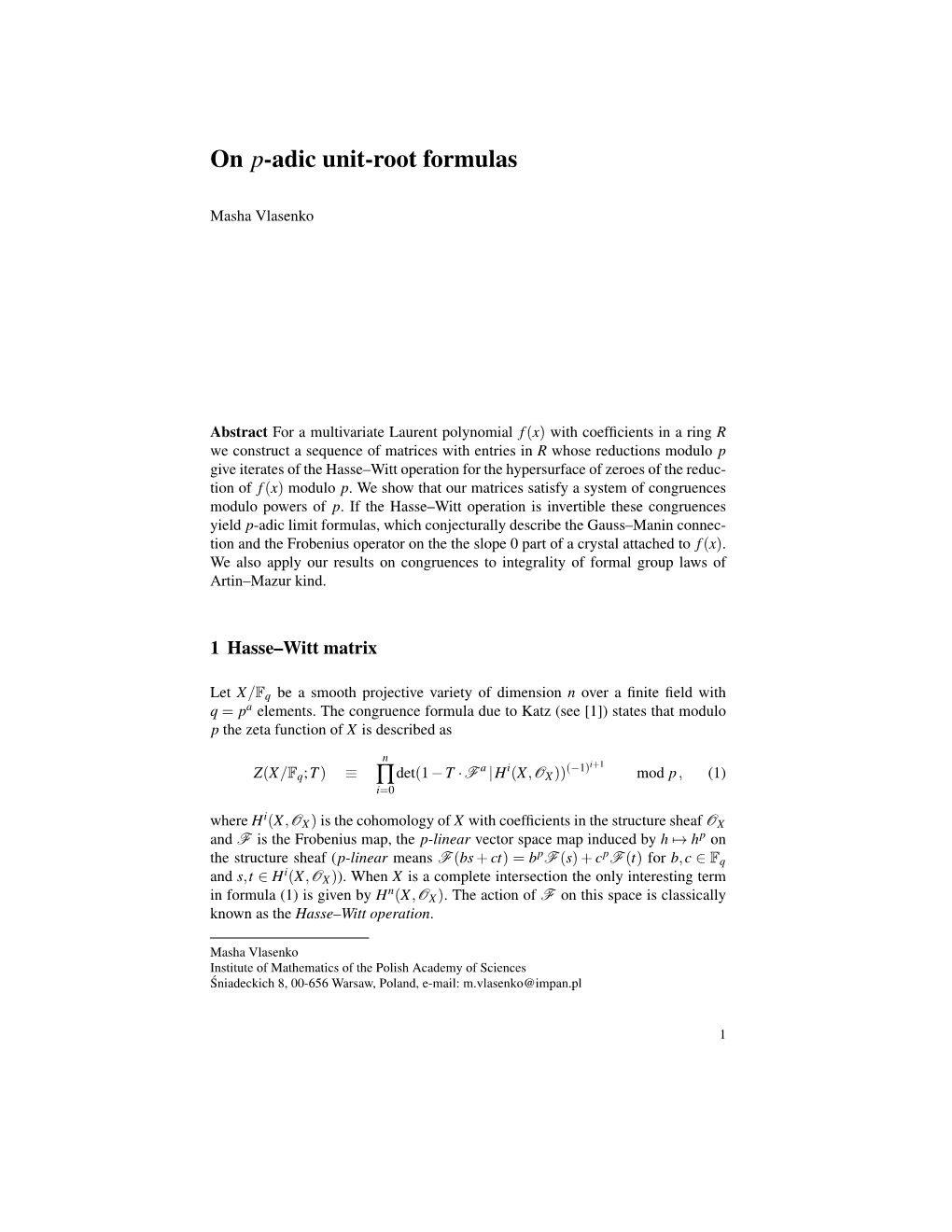 On P-Adic Unit-Root Formulas