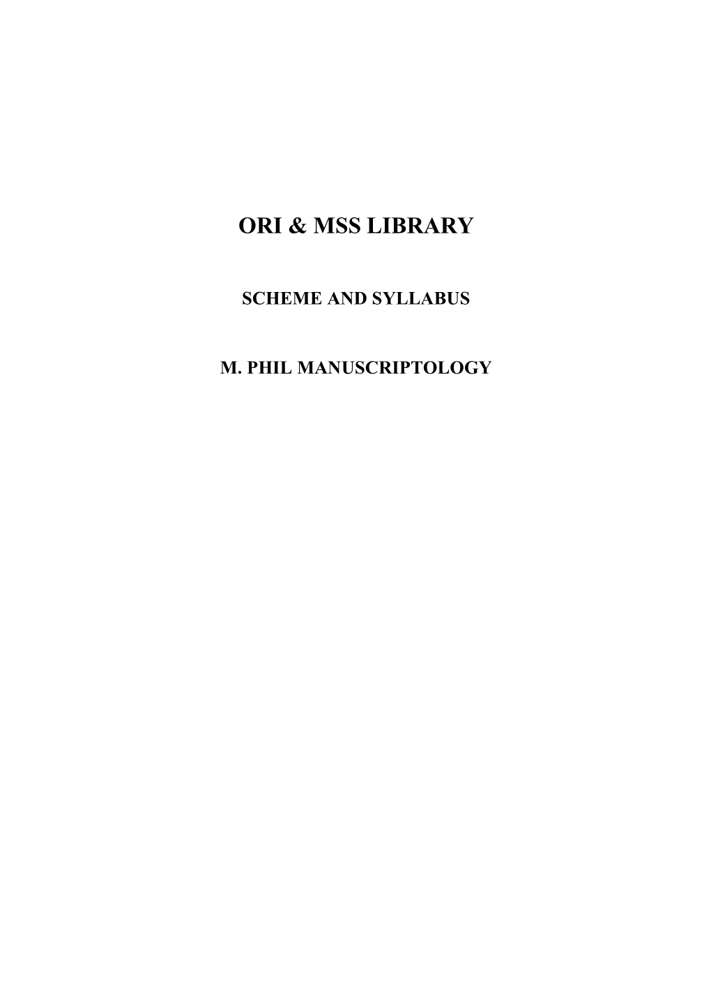 Ori & Mss Library