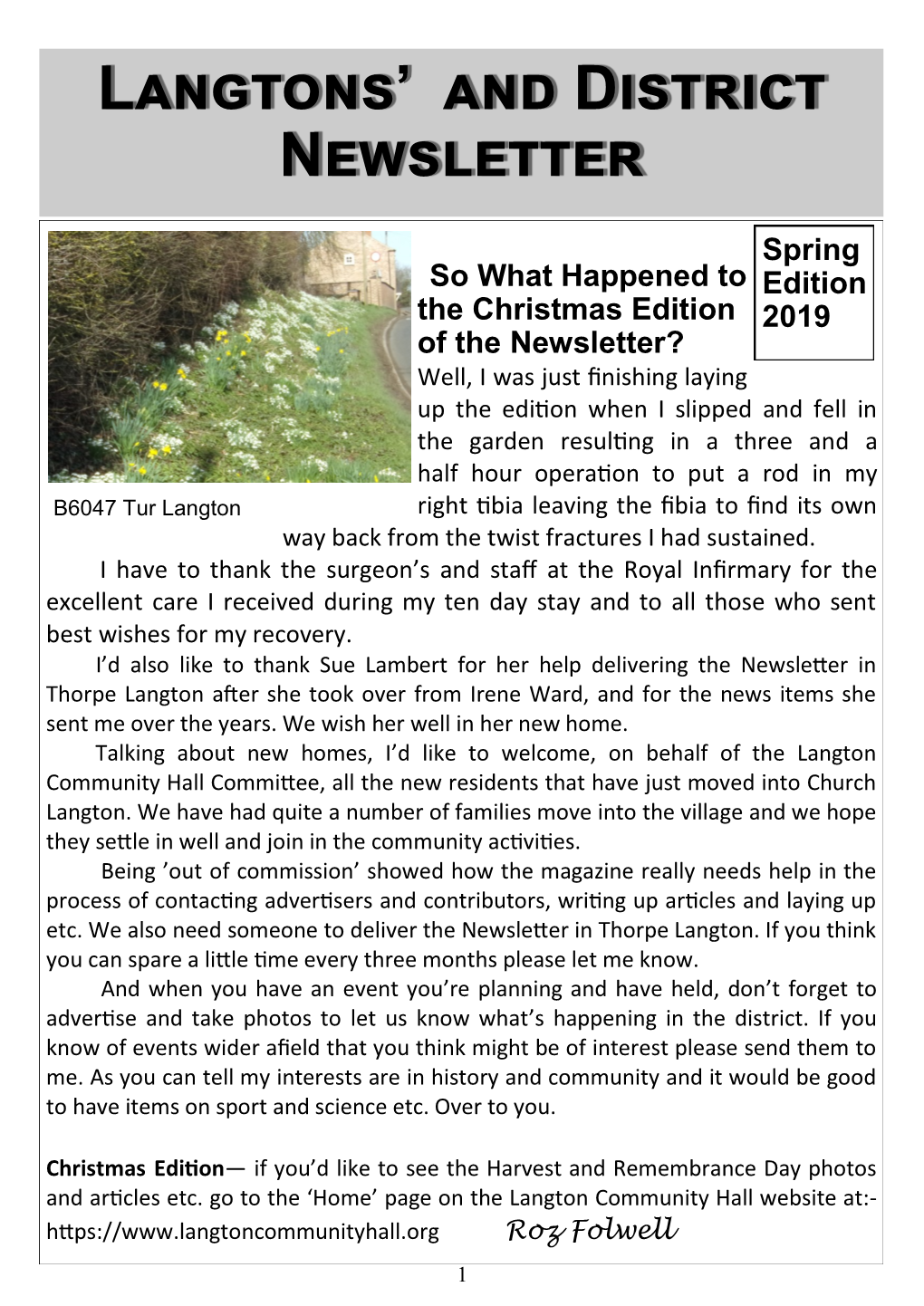 Langtons' and District Newsletter