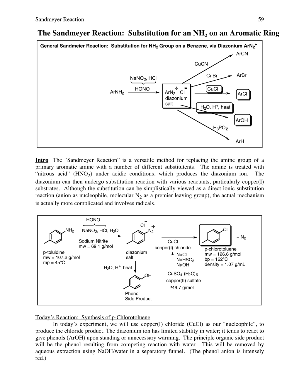 The Sandmeyer Reaction: Substitution for an NH2 on an Aromatic Ring