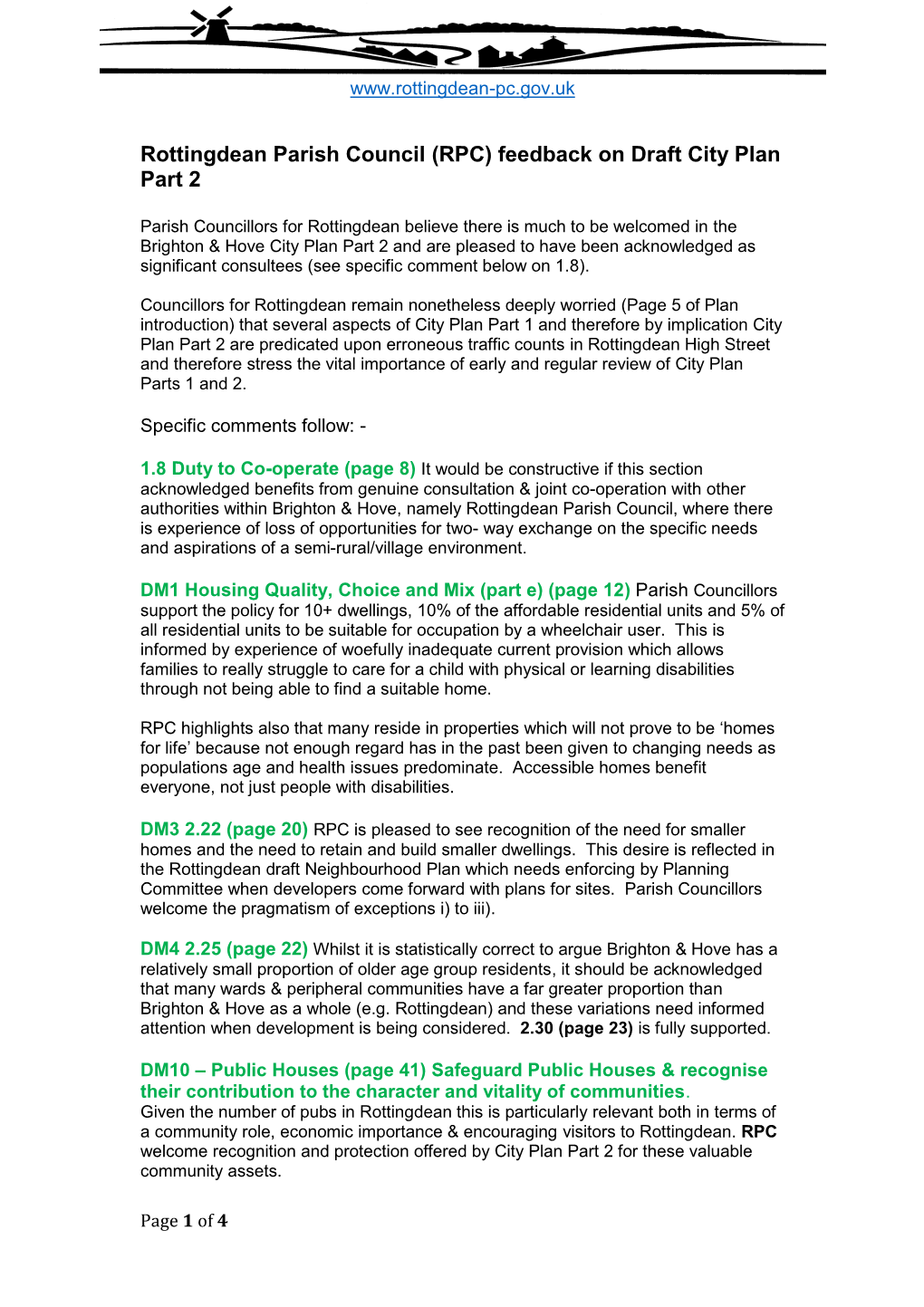 Rottingdean Parish Council (RPC) Feedback on Draft City Plan Part 2