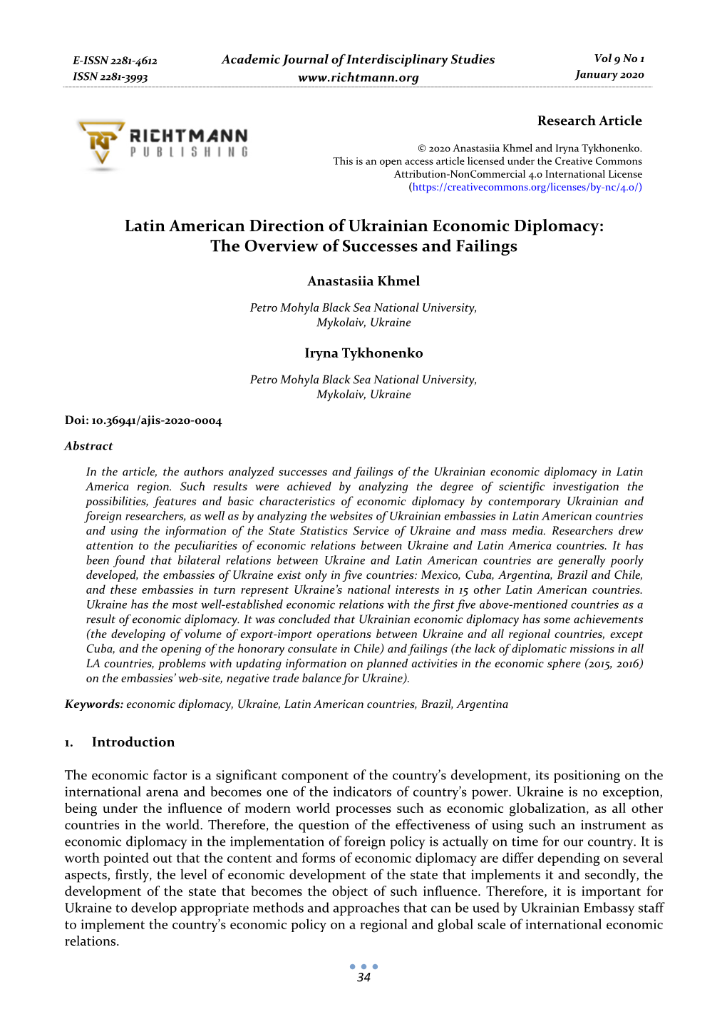 Latin American Direction of Ukrainian Economic Diplomacy: the Overview of Successes and Failings