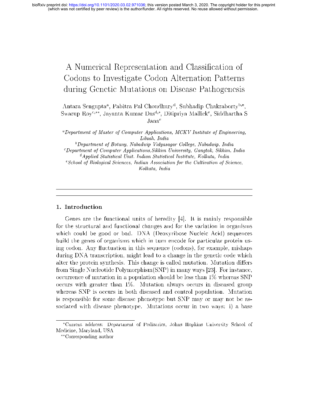 A Numerical Representation and Classification of Codons To