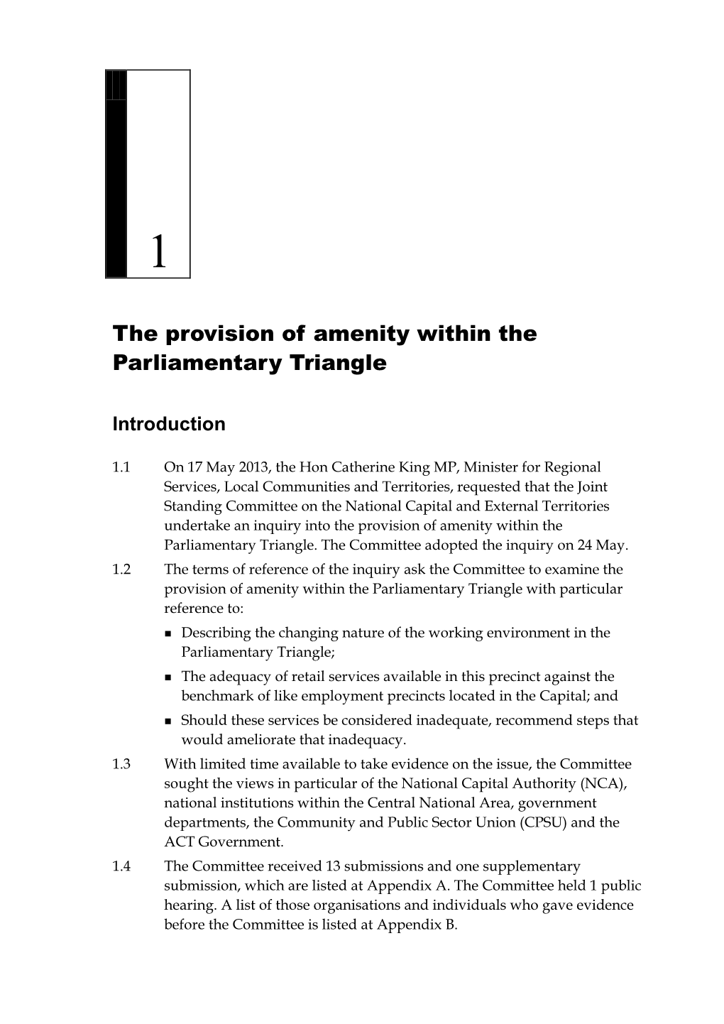 1: Amenity in the Parliamentary Triangle