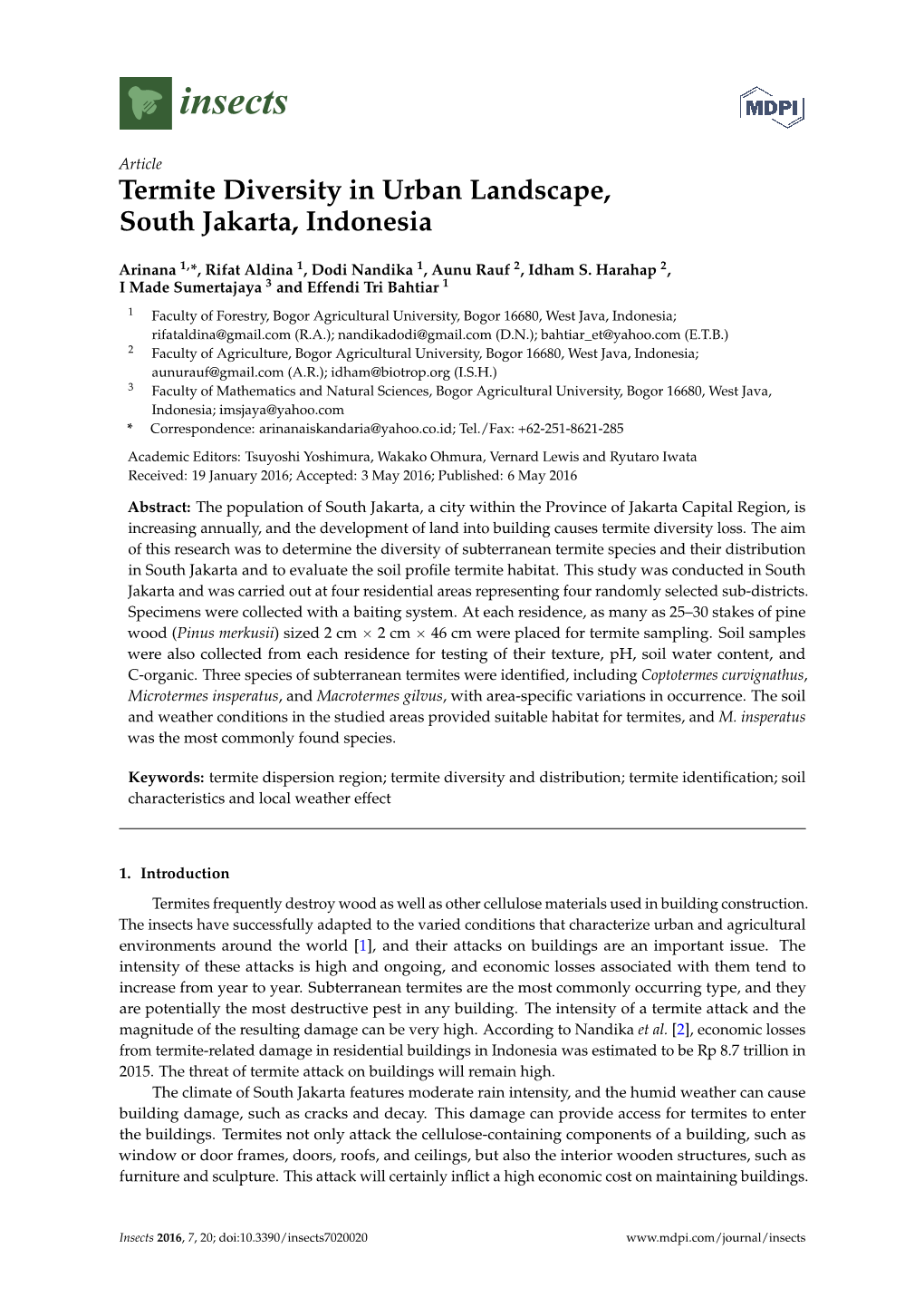 Termite Diversity in Urban Landscape, South Jakarta, Indonesia