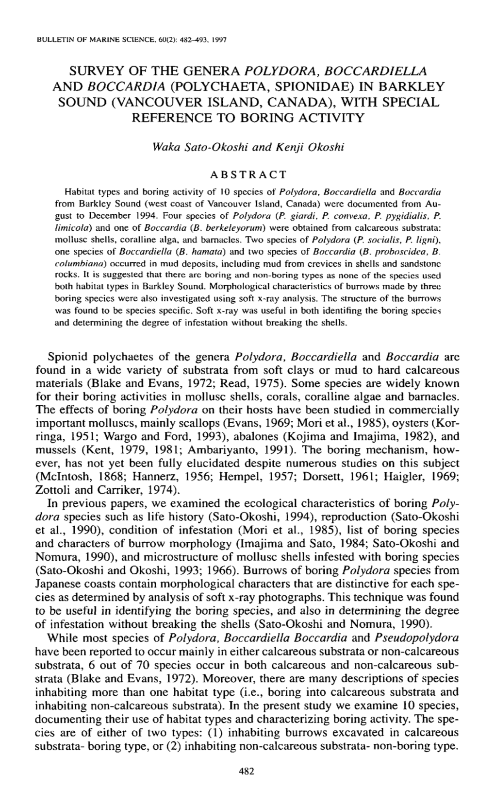 Survey of the Genera <I>Polydora, Boccardiella</I> and <I>Boccardia</I> (Polychaeta, Spionidae) in Barkl