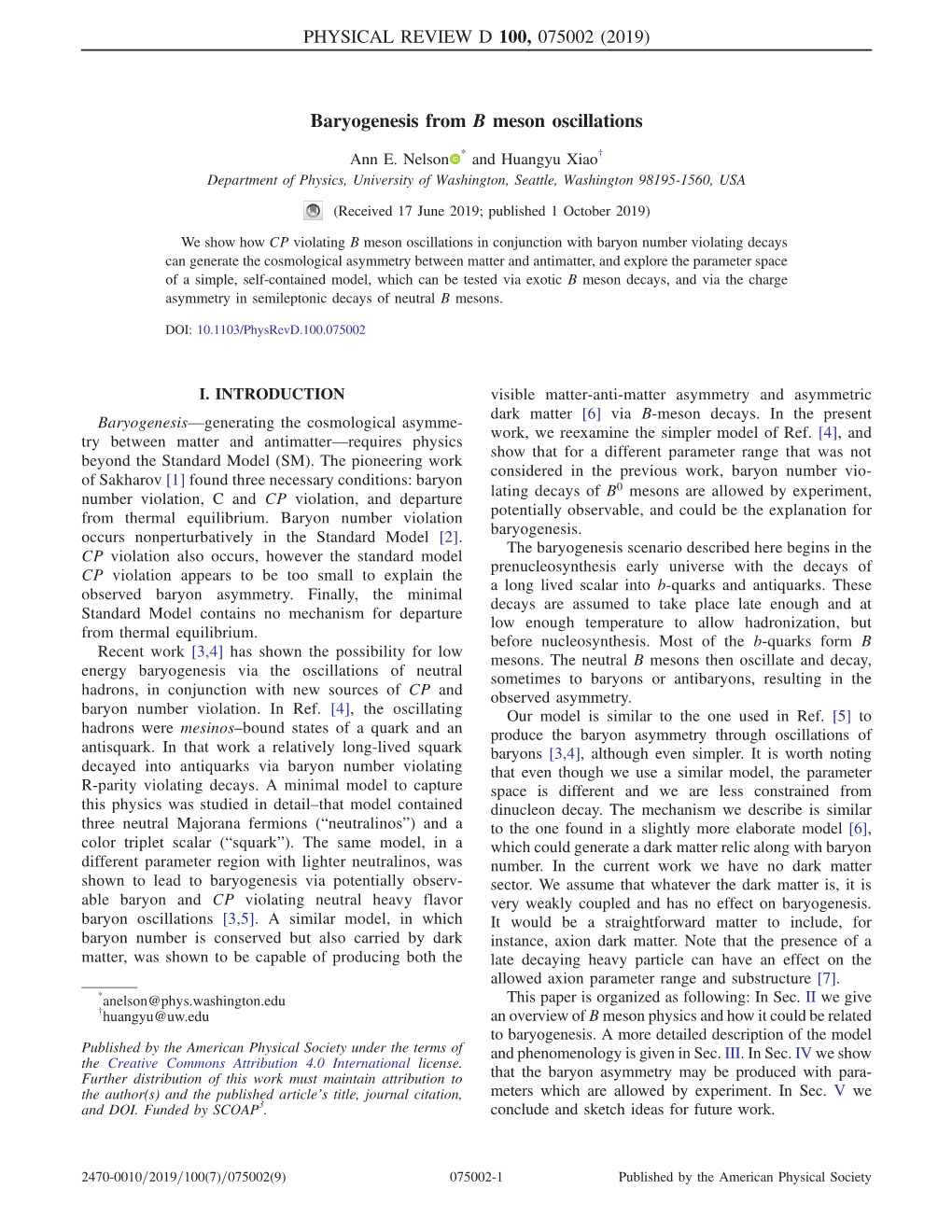 Baryogenesis from B Meson Oscillations