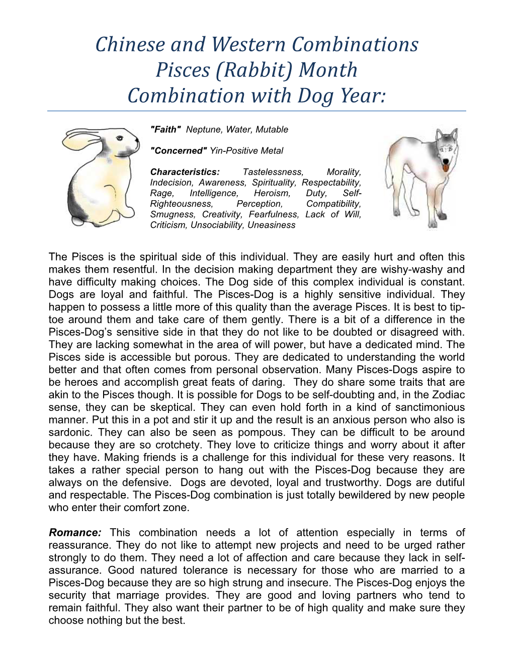 Chinese and Western Combinations Pisces (Rabbit) Month