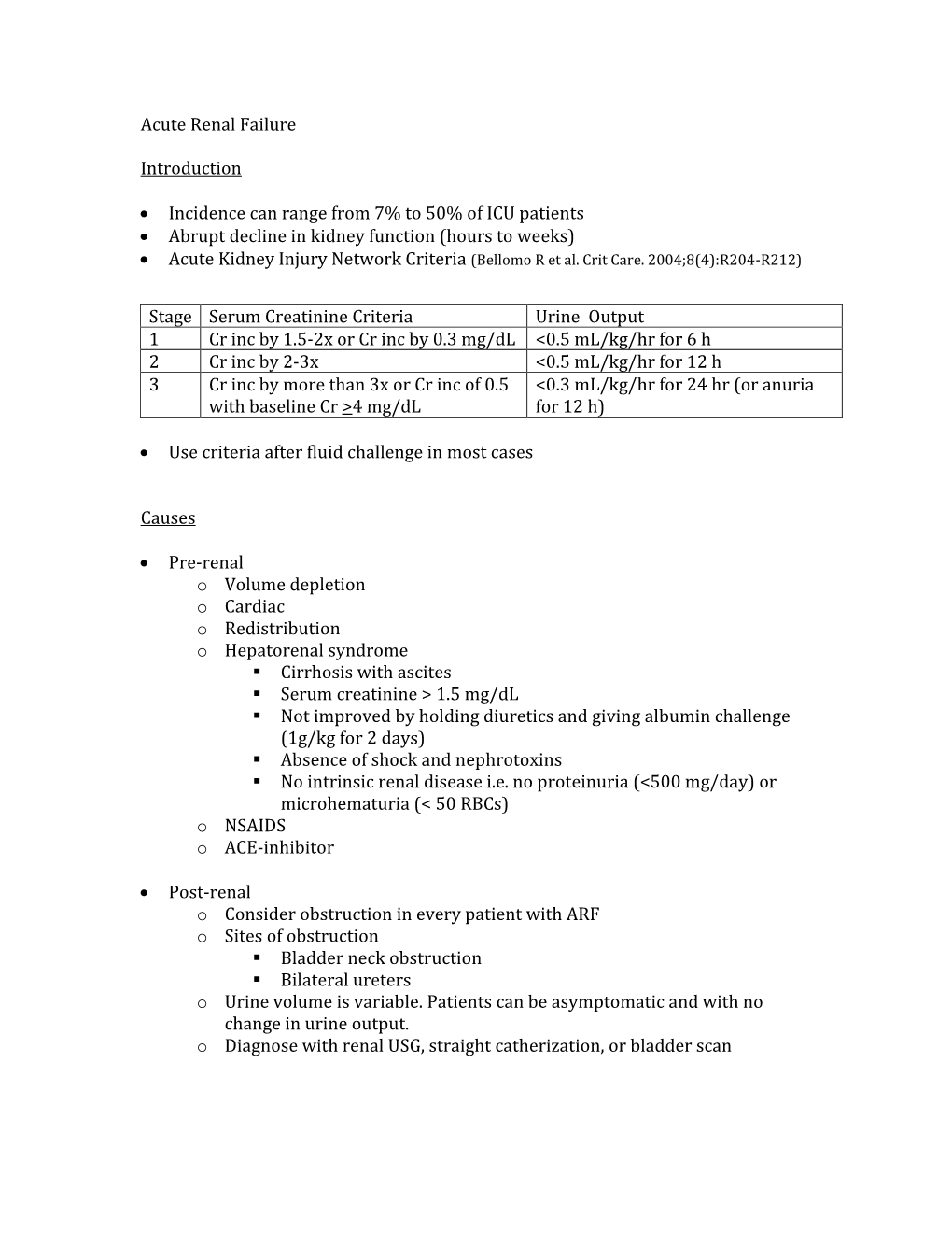 Acute Renal Failure Introduction • Incidence Can Range from 7% to 50