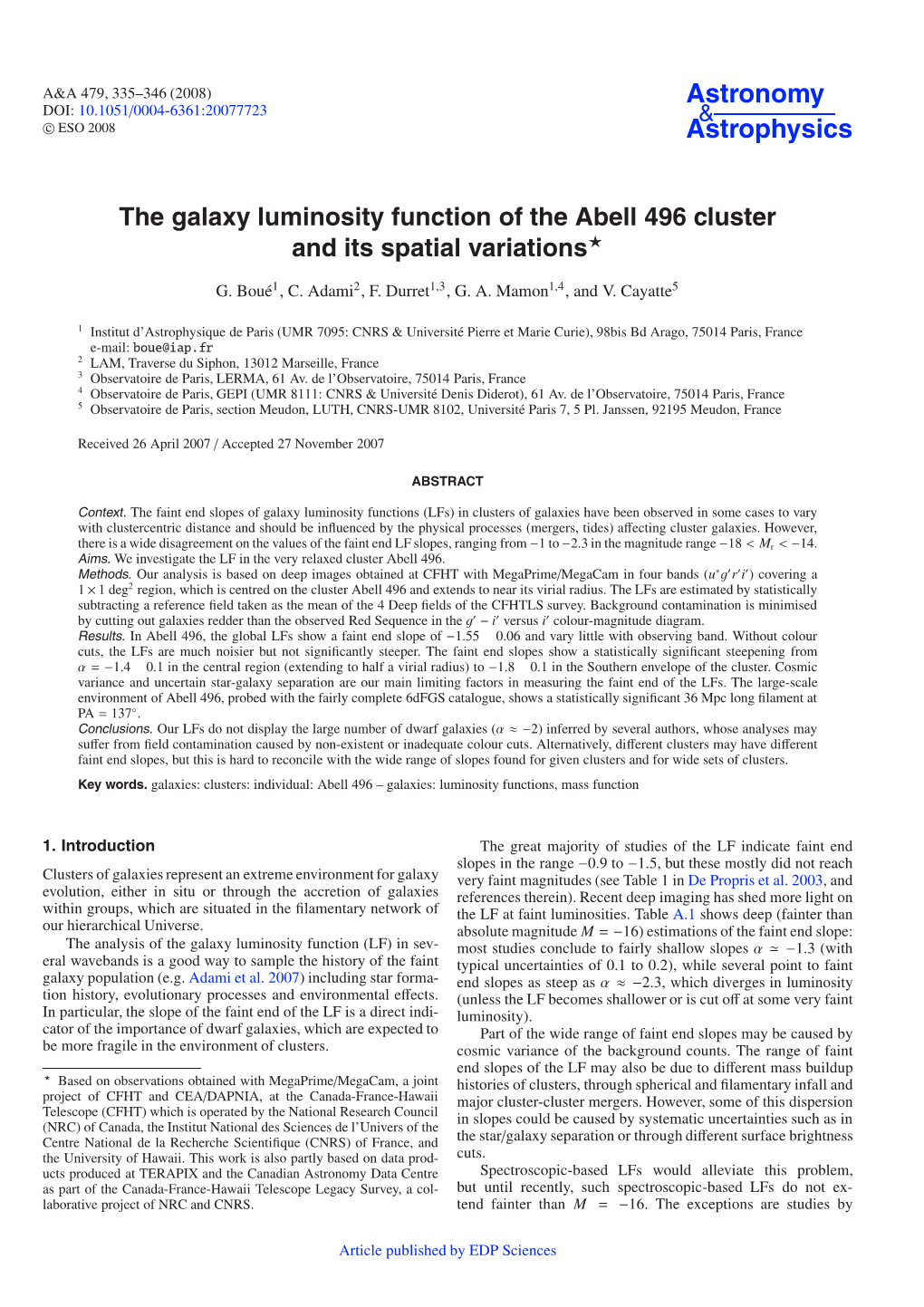 The Galaxy Luminosity Function of the Abell 496 Cluster and Its Spatial Variations