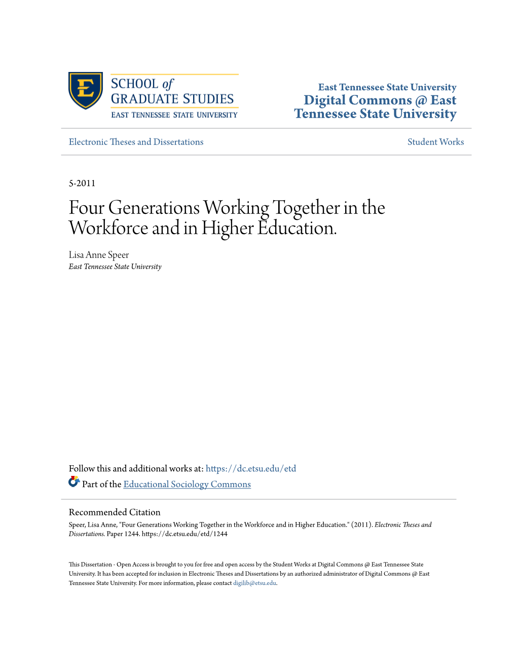 Four Generations Working Together in the Workforce and in Higher Education