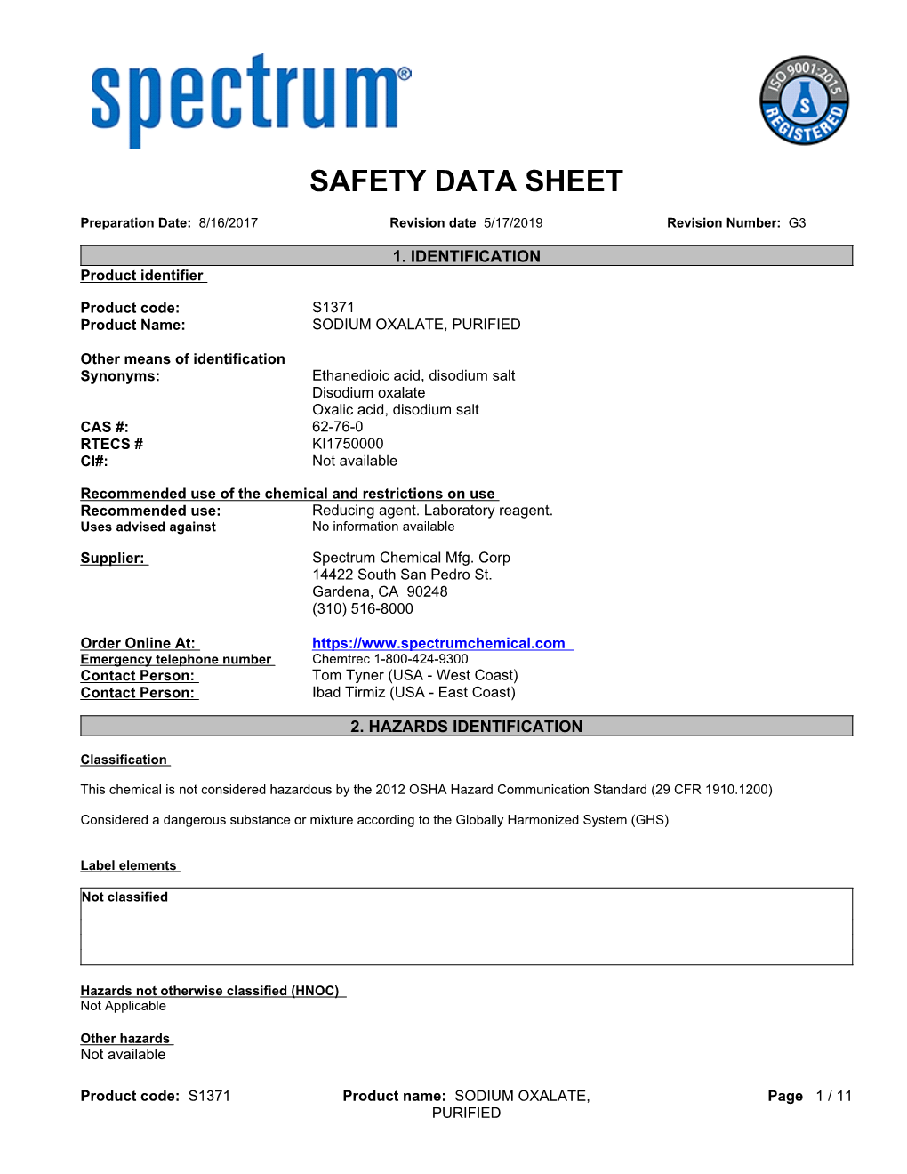 Safety Data Sheet