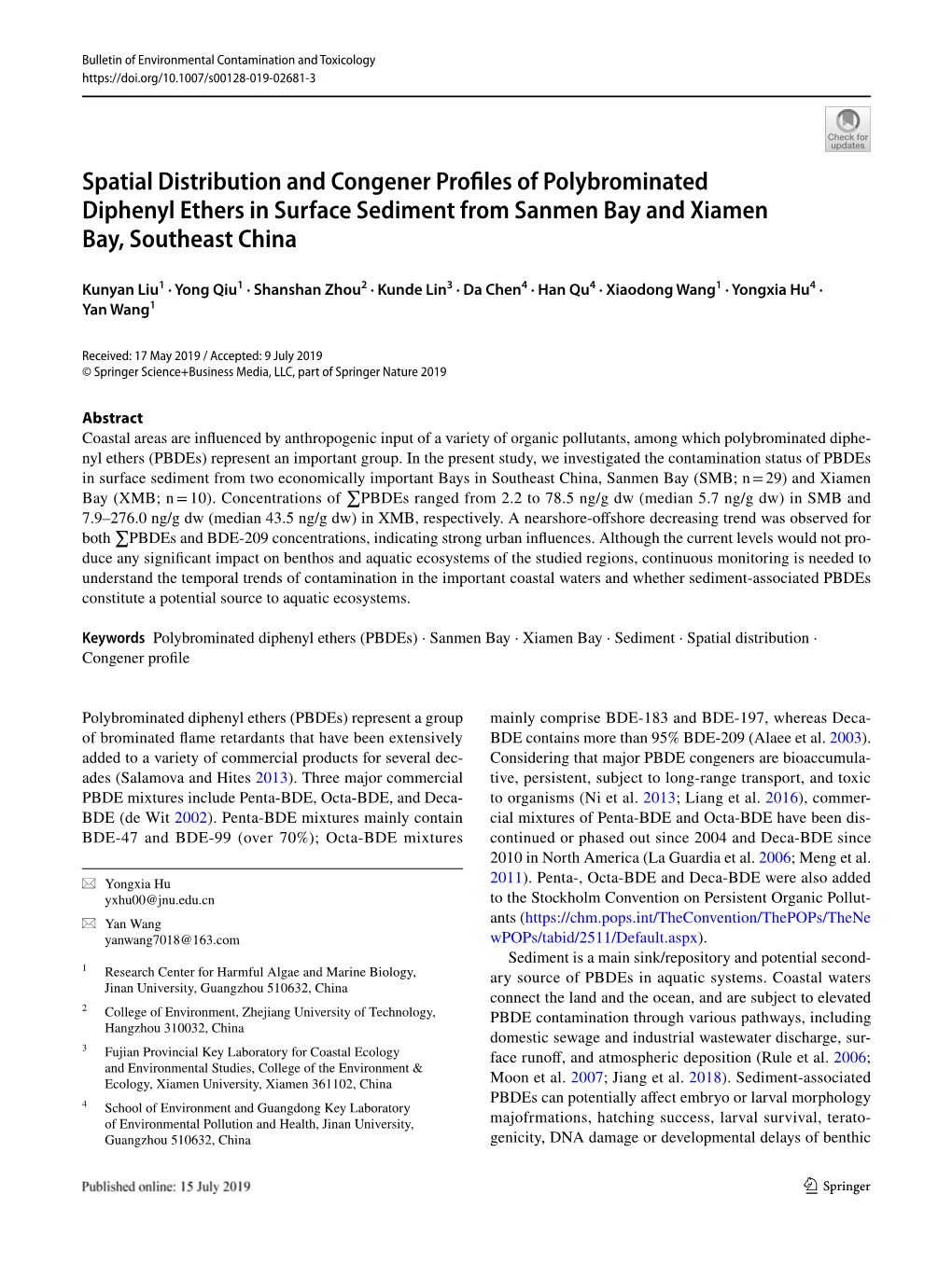 Spatial Distribution and Congener Profiles of Polybrominated Diphenyl